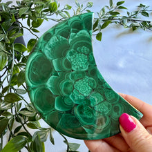 Load image into Gallery viewer, Stunning Malachite Moon on Custom Black Stand
