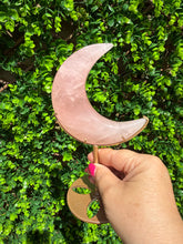 Load image into Gallery viewer, Rose Quartz Moon on Custom Gold Stand

