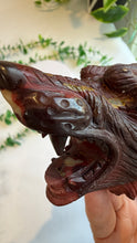 Load image into Gallery viewer, Mookaite Jasper Wolf Head with custom stand|Hand Carved
