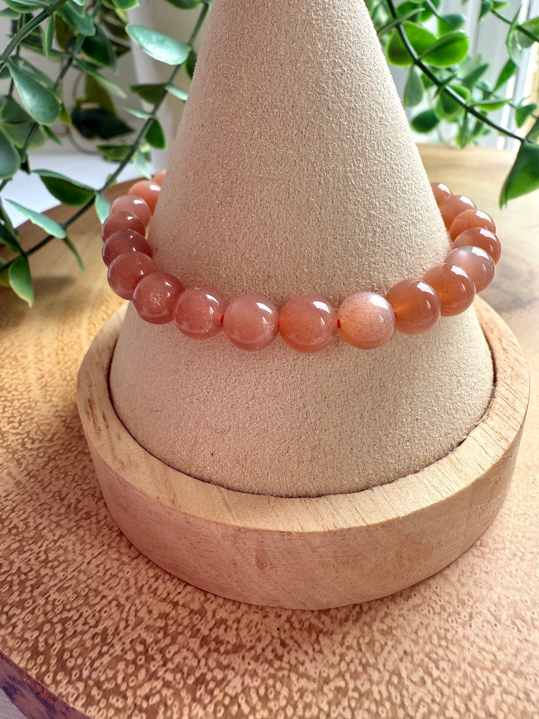 Peach Moonstone 6/7 mm Stretch Beaded Bracelet