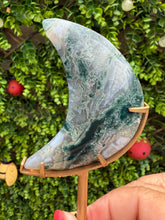 Load image into Gallery viewer, Moss Agate Moon on Stand
