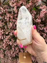 Load image into Gallery viewer, Lemurian on Stand from Brazil|Natural Lemurian|Part Polished Lemurian|Statement Crystal|Crystal Decor|Consciously Sourced
