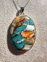 Load image into Gallery viewer, Oyster Mohave Turquoise Necklace (925 Silver) with 18” fine Silver Trace Chain
