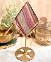 Load image into Gallery viewer, Fluorite Diamond on Stand|Consciously Sourced|Crystal Carving
