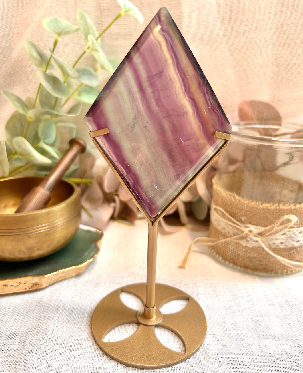 Fluorite Diamond on Stand|Consciously Sourced|Crystal Carving