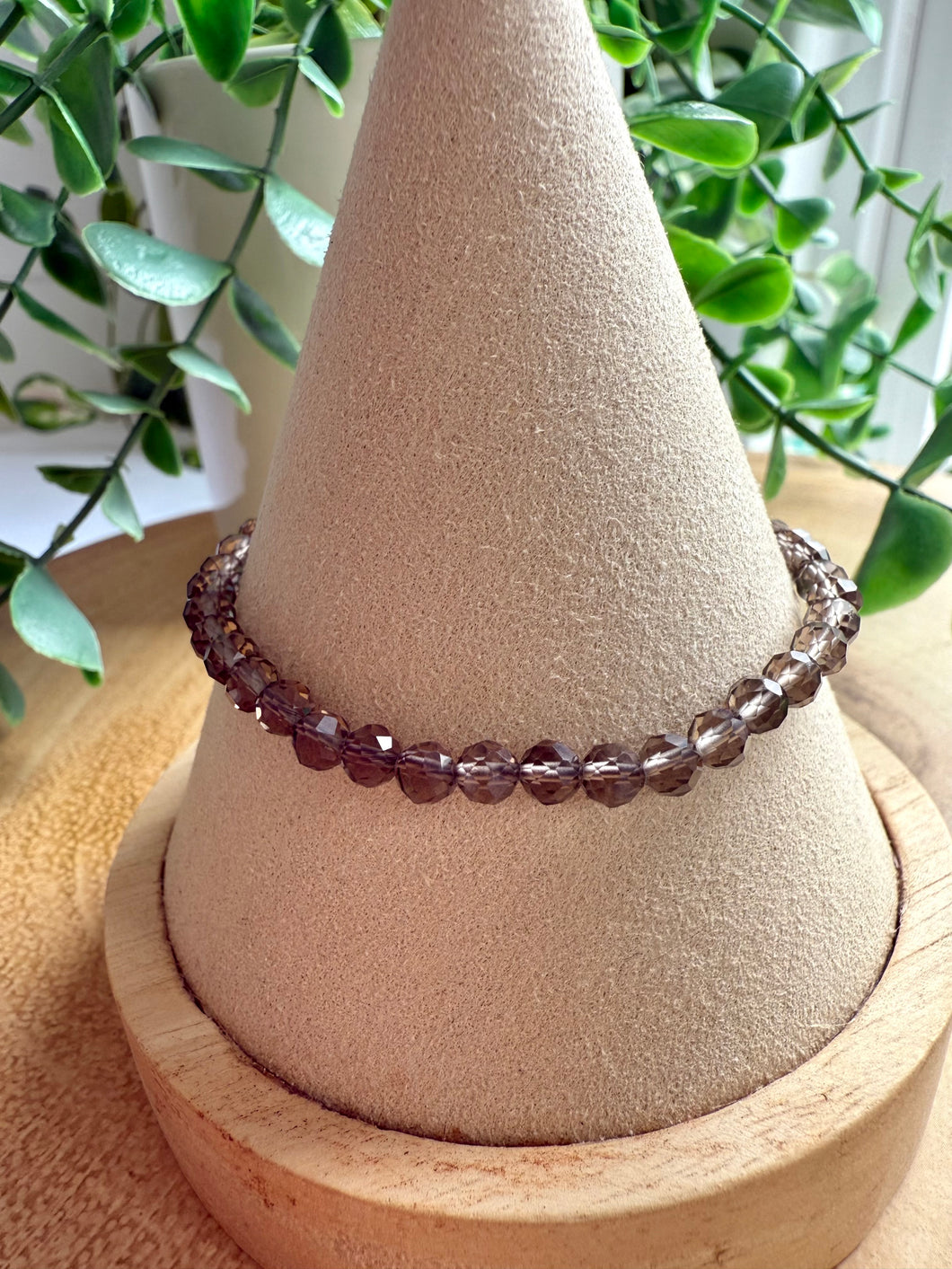 Smokey Quartz 4mm Faceted Stretch Bracelet