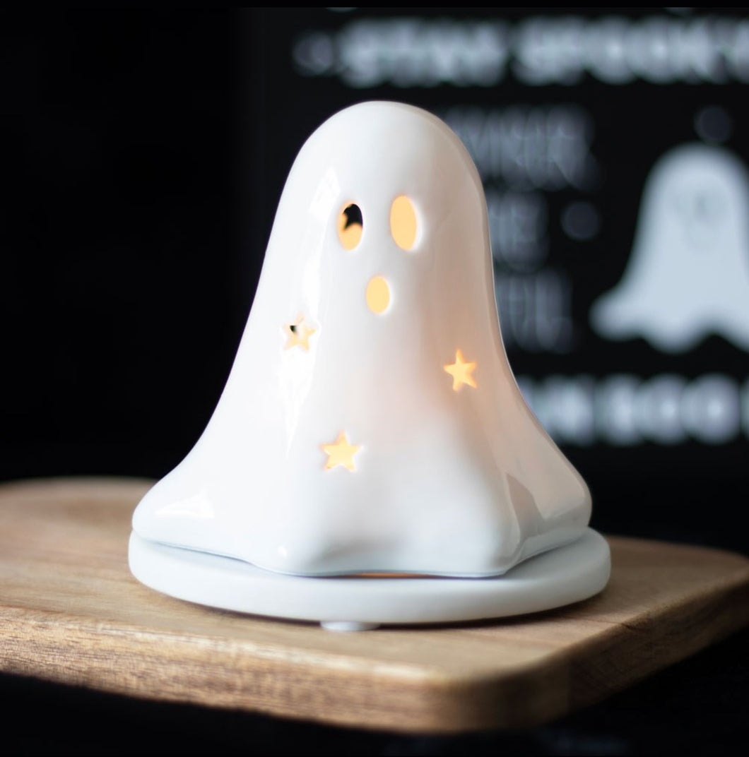Ceramic Ghost Tea Light and Incense Cone Holder