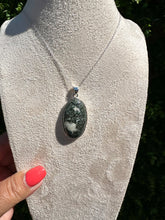 Load image into Gallery viewer, Preseli Bluestone Oval Necklace set in 925 Silver on 18 inch Trace Chain
