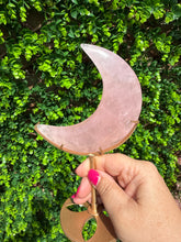 Load image into Gallery viewer, Rose Quartz Moon on Custom Gold Stand
