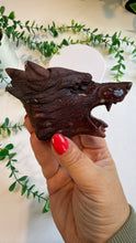 Load image into Gallery viewer, Mookaite Jasper Wolf Head with custom stand|Hand Carved
