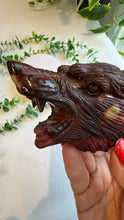 Load image into Gallery viewer, Mookaite Jasper Wolf Head with custom stand|Hand Carved
