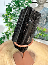 Load image into Gallery viewer, Black Tourmaline on Gold Stand from Brazil
