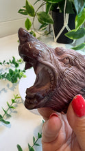 Load image into Gallery viewer, Mookaite Jasper Wolf Head with custom stand|Hand Carved
