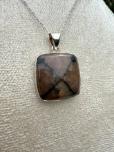 Load image into Gallery viewer, Chiastolite Square Necklace set in 925 Silver on 18 inch Trace Chain
