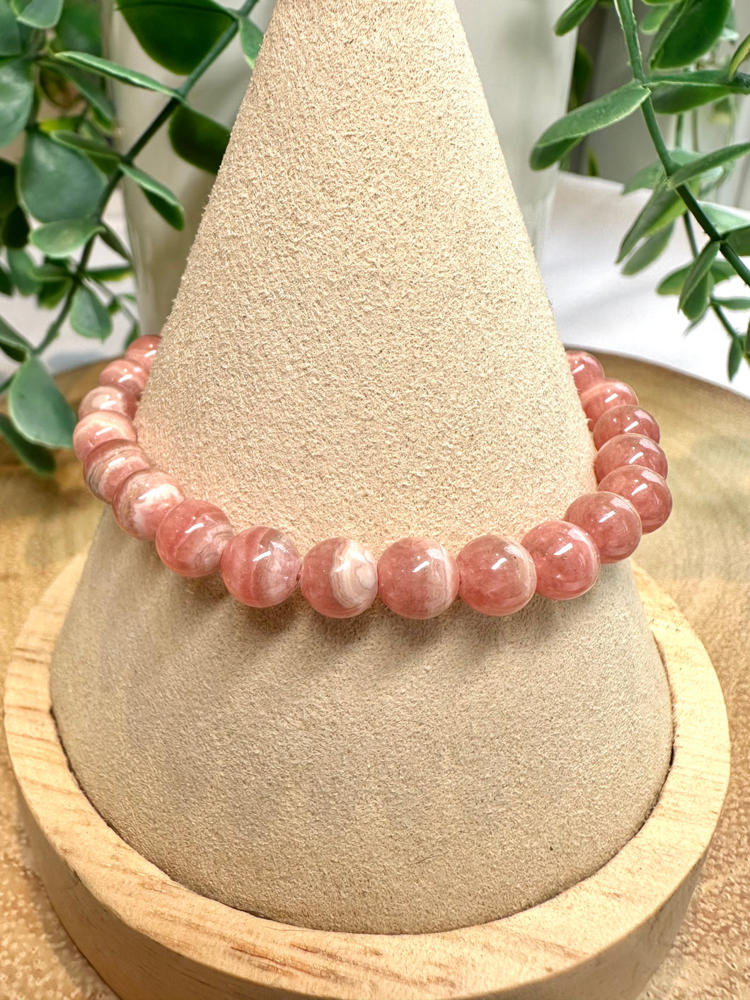 Rhodochrosite 8mm Beaded Bracelet|Consciously Sourced|Gemstone Stretch Bracelet|Crystal Beaded Bracelet