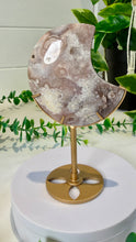 Load image into Gallery viewer, Pink Amethyst Flower Agate Moon on Custom Stand
