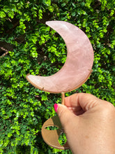 Load image into Gallery viewer, Rose Quartz Moon on Custom Gold Stand

