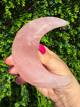 Load image into Gallery viewer, Rose Quartz Moon on Custom Gold Stand
