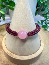 Load image into Gallery viewer, Garnet Stretch Bracelet with Pink Chalcedony Ball
