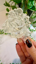 Load image into Gallery viewer, Clear Quartz Rose Carving on Custom Stand|Home Decor
