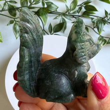 Load image into Gallery viewer, Hand Carved Moss Agate Nine Tail Fox

