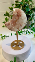Load image into Gallery viewer, Pink Amethyst Flower Agate Moon on Custom Stand
