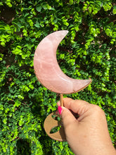 Load image into Gallery viewer, Rose Quartz Moon on Custom Gold Stand
