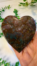Load image into Gallery viewer, Red Moss Agate Heart with Gold Stand
