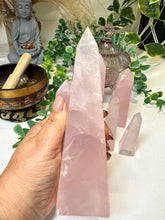 Load image into Gallery viewer, High Grade Rose Quartz Obelisk from Brazil|Crystal Tower|Ethically Sourced|Universal Love|Crystal Point|Natural Rose Quartz
