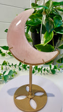 Load image into Gallery viewer, Rose Quartz Moon on Custom Gold Stand
