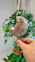 Load image into Gallery viewer, Pink Amethyst Flower Agate Moon on Custom Stand
