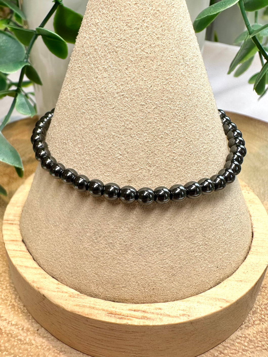 Hematite 4mm Beaded Bracelet|Consciously Sourced|Gemstone Stretch Bracelet|Crystal Beaded Bracelet