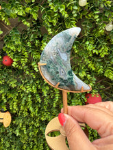 Load image into Gallery viewer, Moss Agate Moon on Stand
