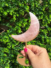 Load image into Gallery viewer, Rose Quartz Moon on Custom Gold Stand
