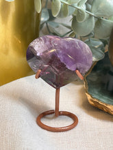 Load image into Gallery viewer, Amethyst Heart on Stand|Crystal Carving|Consciously Sourced|Brazil
