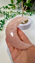 Load image into Gallery viewer, Rose Quartz Moon on Custom Gold Stand
