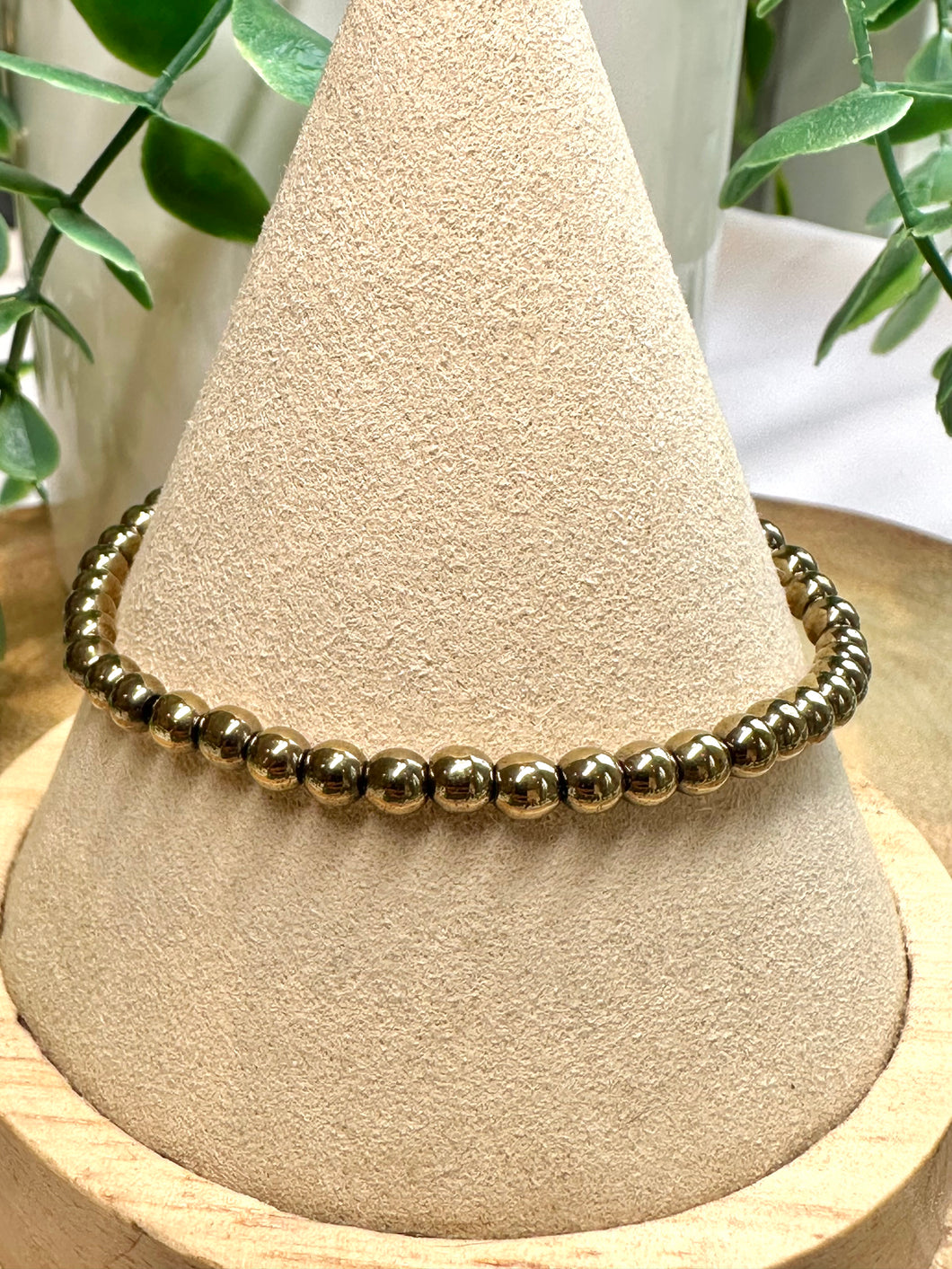 Pyrite 4mm Beaded Bracelet|Consciously Sourced|Gemstone Stretch Bracelet|Crystal Beaded Bracelet