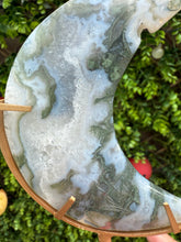 Load image into Gallery viewer, Moss Agate Moon on Stand
