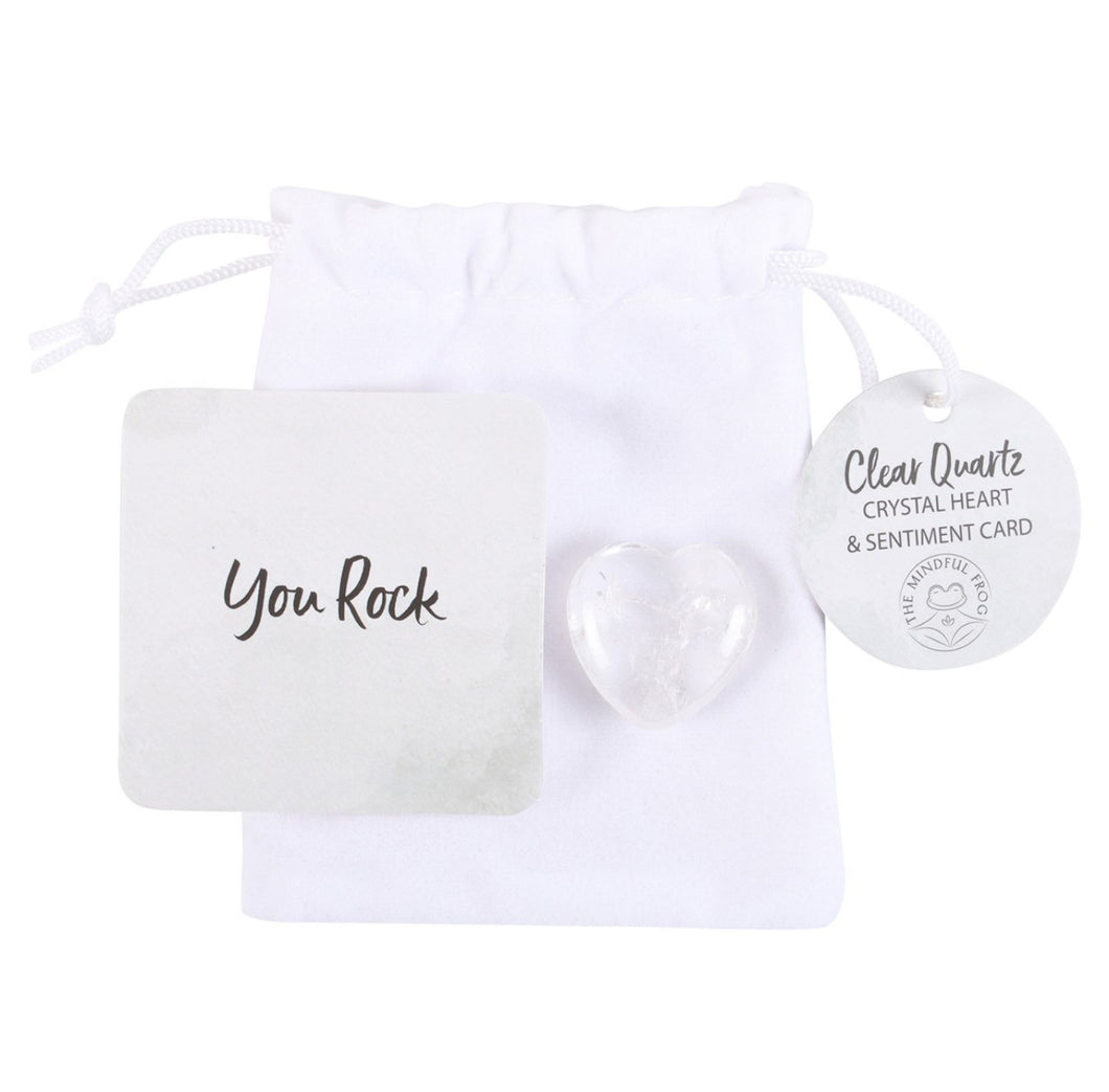 You Rock Clear Quartz Heart in a Velvet Pouch