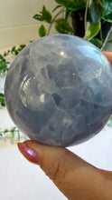 Load image into Gallery viewer, Blue Calcite Sphere (approx 7cm) with stand|Crystal Sphere|Blue Calcite Crystal
