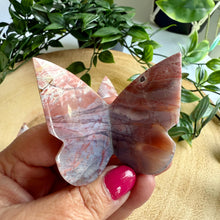 Load image into Gallery viewer, Pink Lace Chalcedony 3D Butterflies|Chalcedony Crystal|Butterfly Carving
