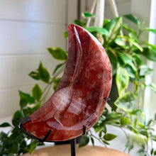 Load image into Gallery viewer, Fire Quartz Moon on Custom Stand|Home Decor|Crystal Moon|Red Hematoid Quartz
