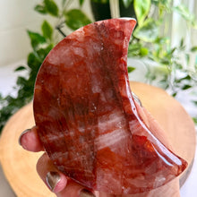 Load image into Gallery viewer, Fire Quartz Moon on Custom Stand|Home Decor|Crystal Moon|Red Hematoid Quartz
