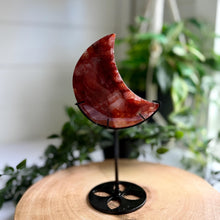 Load image into Gallery viewer, Fire Quartz Moon on Custom Stand|Home Decor|Crystal Moon|Red Hematoid Quartz
