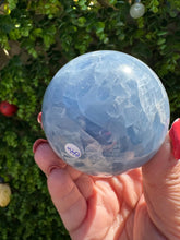 Load image into Gallery viewer, Blue Calcite Sphere (approx 7cm) with stand|Crystal Sphere|Blue Calcite Crystal
