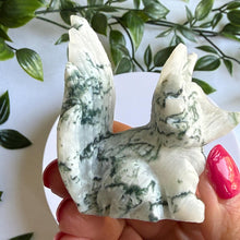 Load image into Gallery viewer, Hand Carved Moss Agate Nine Tail Fox|Crystal Decor
