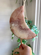 Load image into Gallery viewer, Pink Amethyst with Quartz Moon on Gold Custom Stand|Home Decor|Crystal Collection Piece

