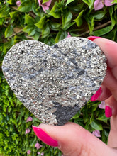 Load image into Gallery viewer, Pyrite and Shungite Heart|Shungite|Pyrite|Crystals from Brazil|Home Decor|Crystal Decor|Ethically Sourced|Heart Carving
