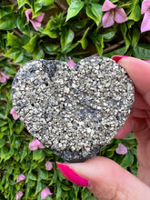 Load image into Gallery viewer, Pyrite and Shungite Heart|Shungite|Pyrite|Crystals from Brazil|Home Decor|Crystal Decor|Ethically Sourced|Heart Carving
