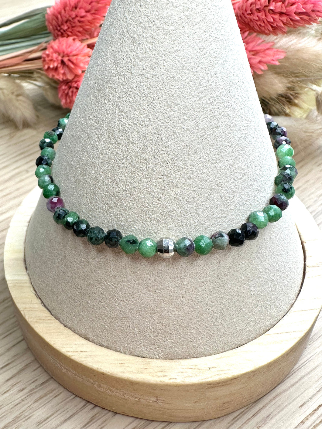 Ruby and Zoisite Faceted Bracelet|Ethically Sourced|Handmade|Gemstone Stretch Bracelet|Crystal Faceted Bracelet|High Quality